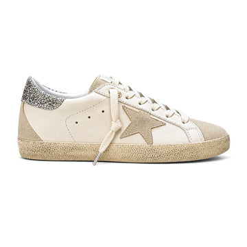 Golden Goose Super-Star White/Beige Star/Silver Glitter Heel (WMN)